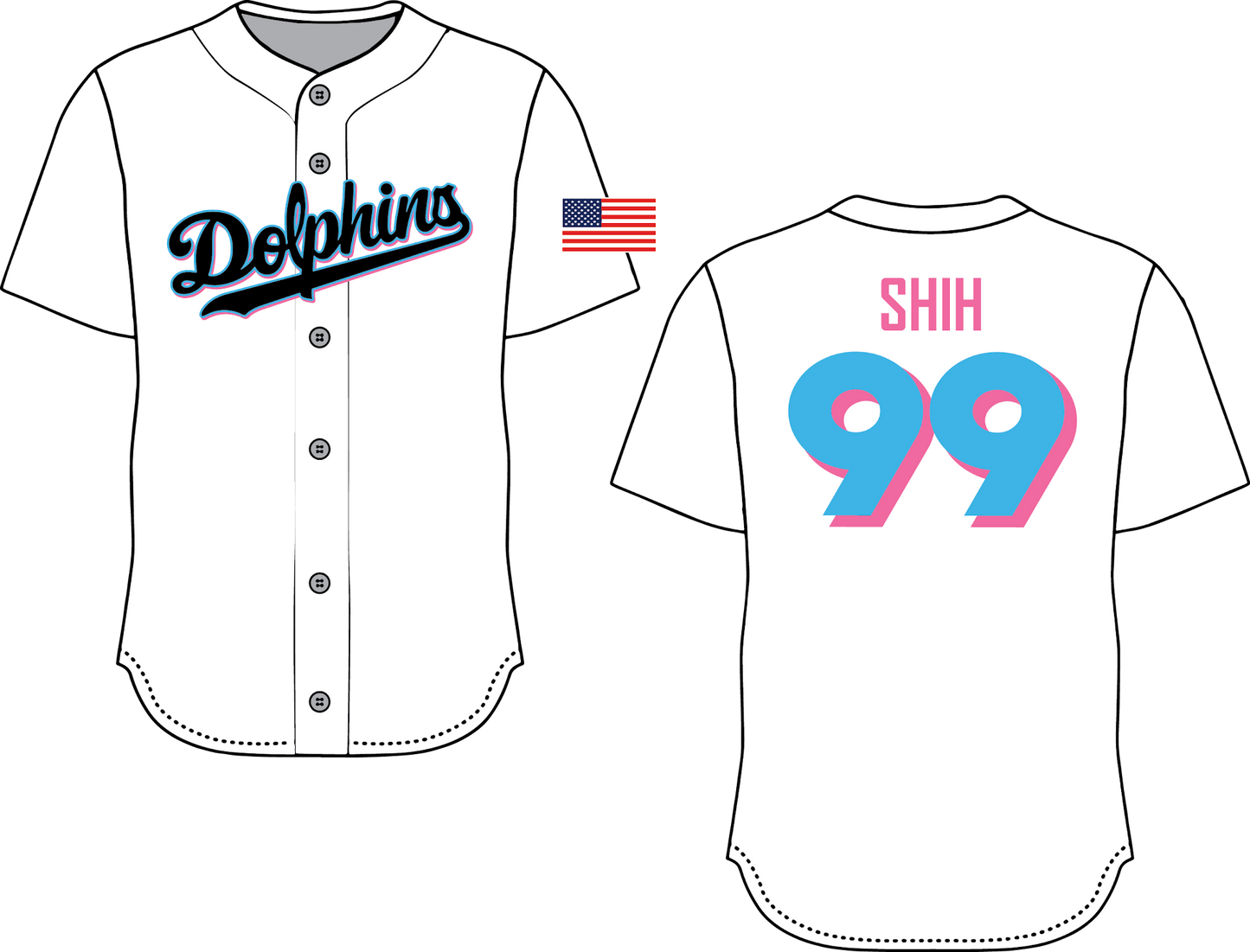 Dolphins - Button Down Jersey (White)