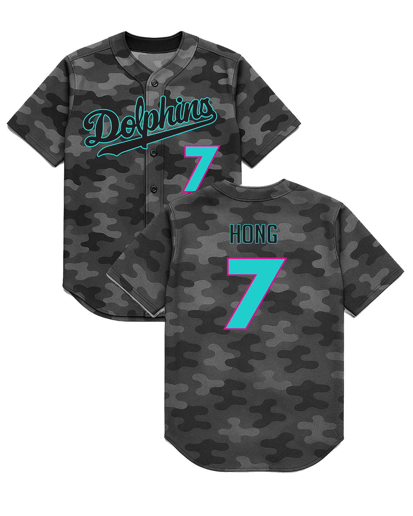 Dolphins 10U - Sublimated Button Down Jersey (Camo)- (3 week turn time)