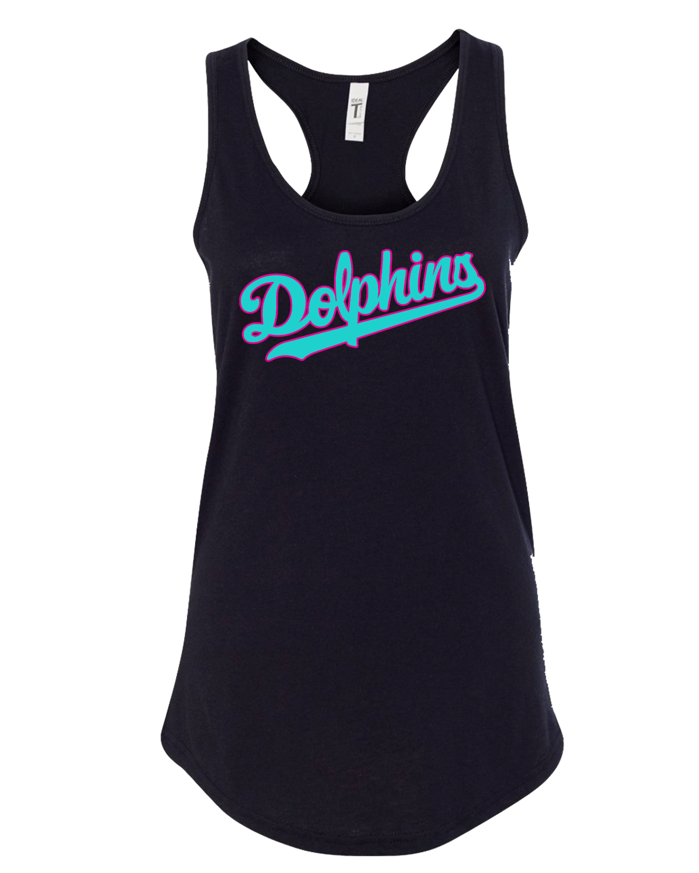 Dolphins 10U Ladies Racerback Tank (Black with Teal Logo)