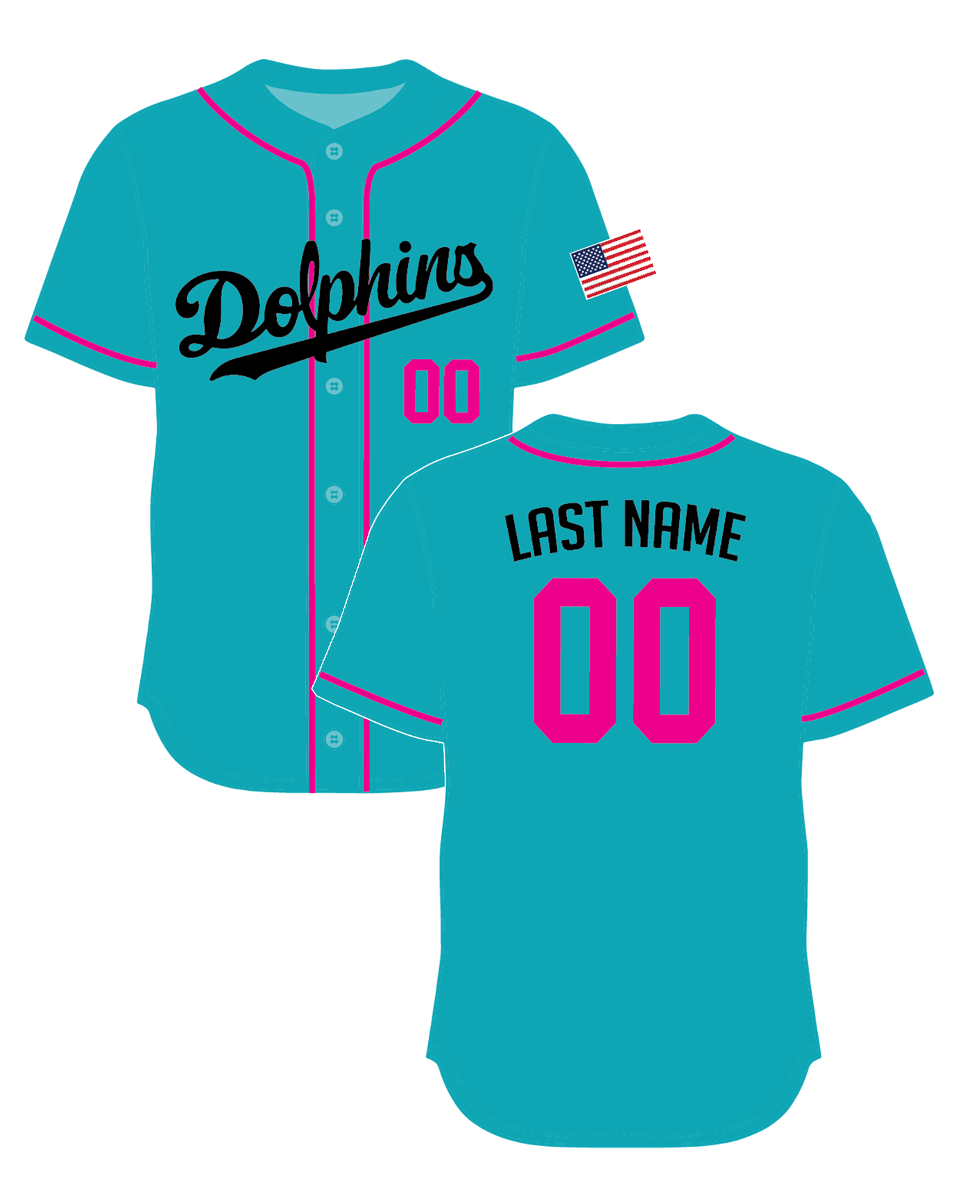 Dolphins 10U - Sublimated Button Down Jersey (Teal)- (3 week turn time)