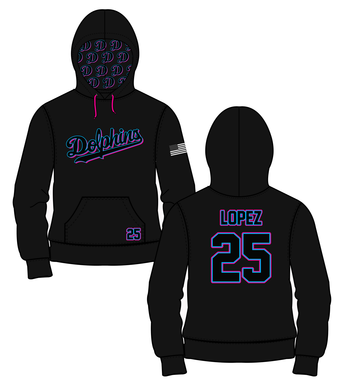 Dolphins - Longsleeve Sublimated Hoodie - Black (3 week turn time)