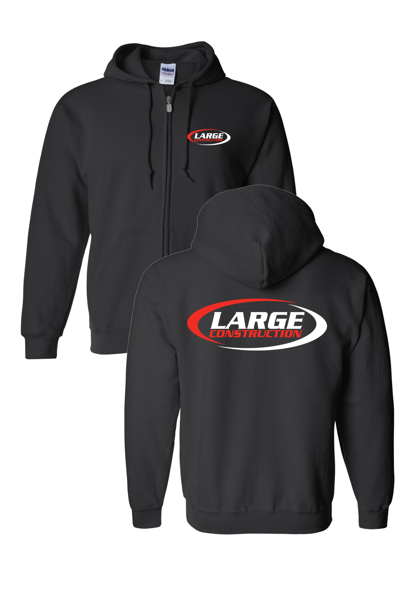 Large Construction - Gildan Black Zip Hoodie