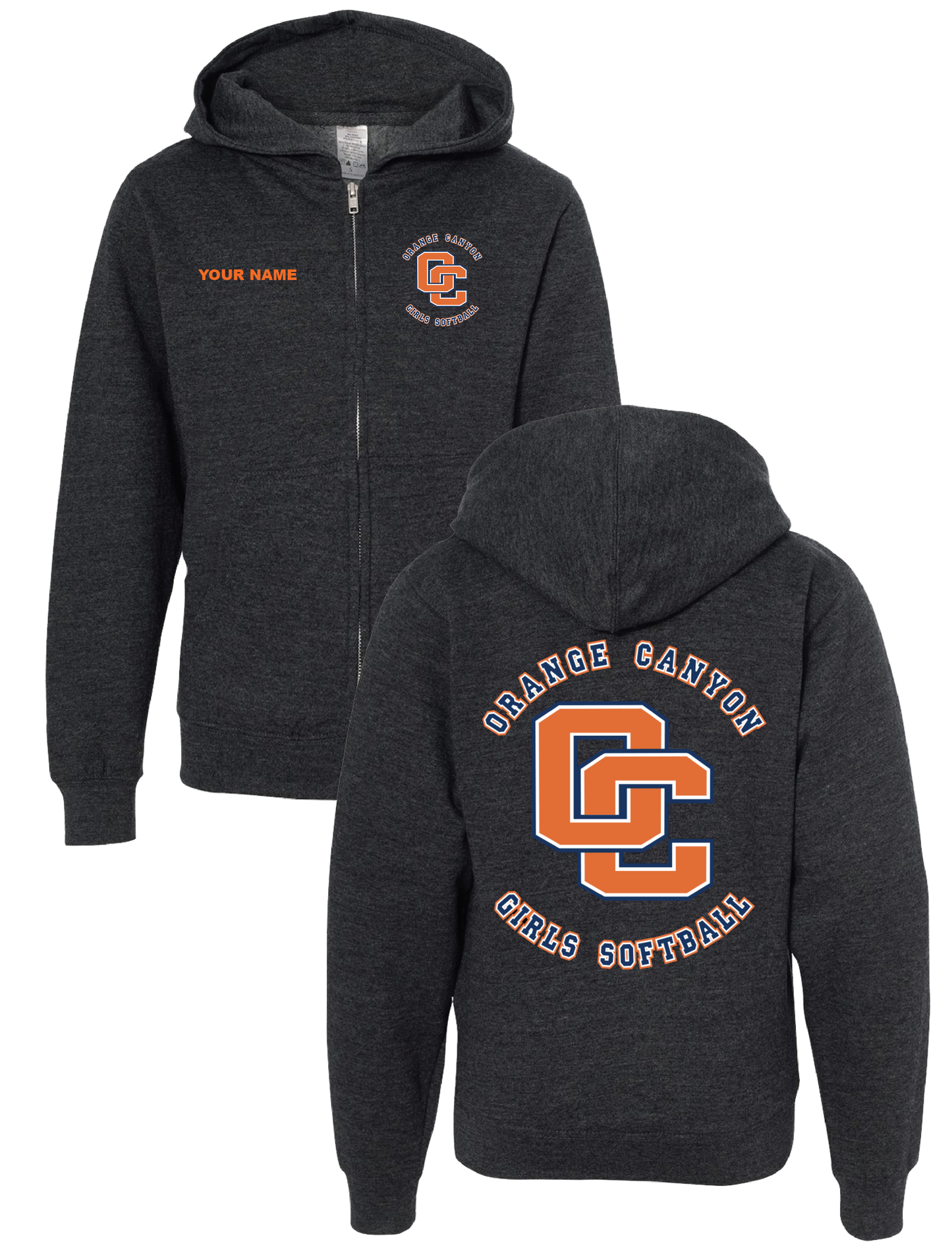 OCGS Youth Zippered Sweatshirt With Your Name