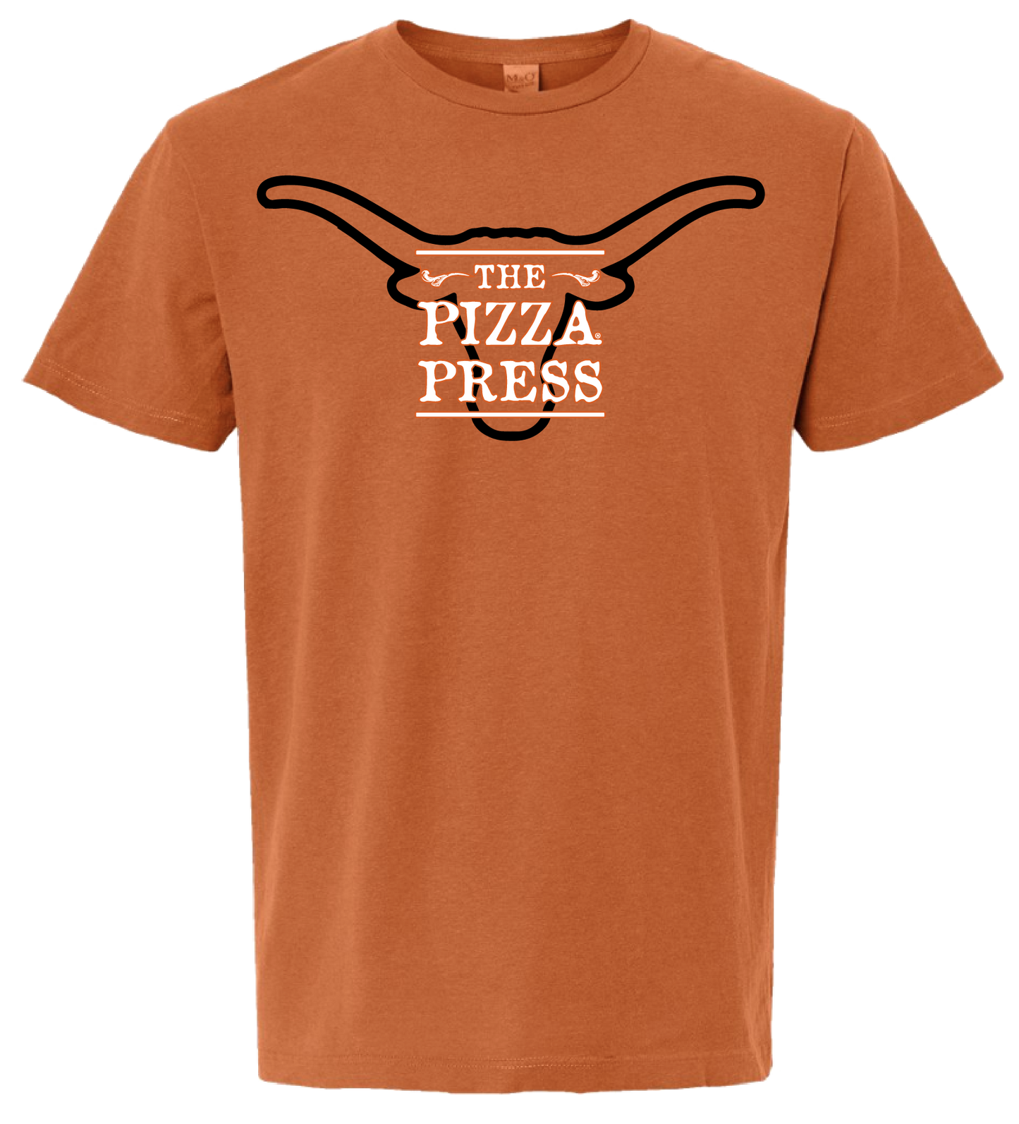 Pizza Press Texas Tee (Orange Tee/Black Longhorn)