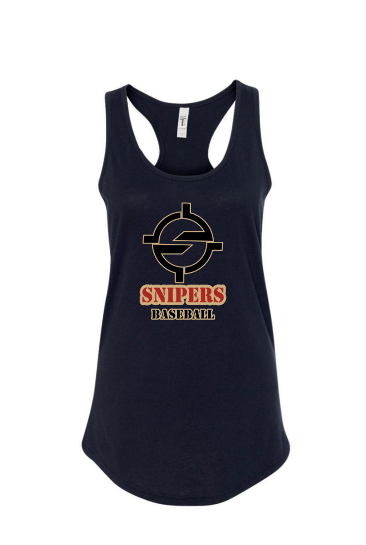 Snipers Baseball Next Level Ladies Racer Tank - Black