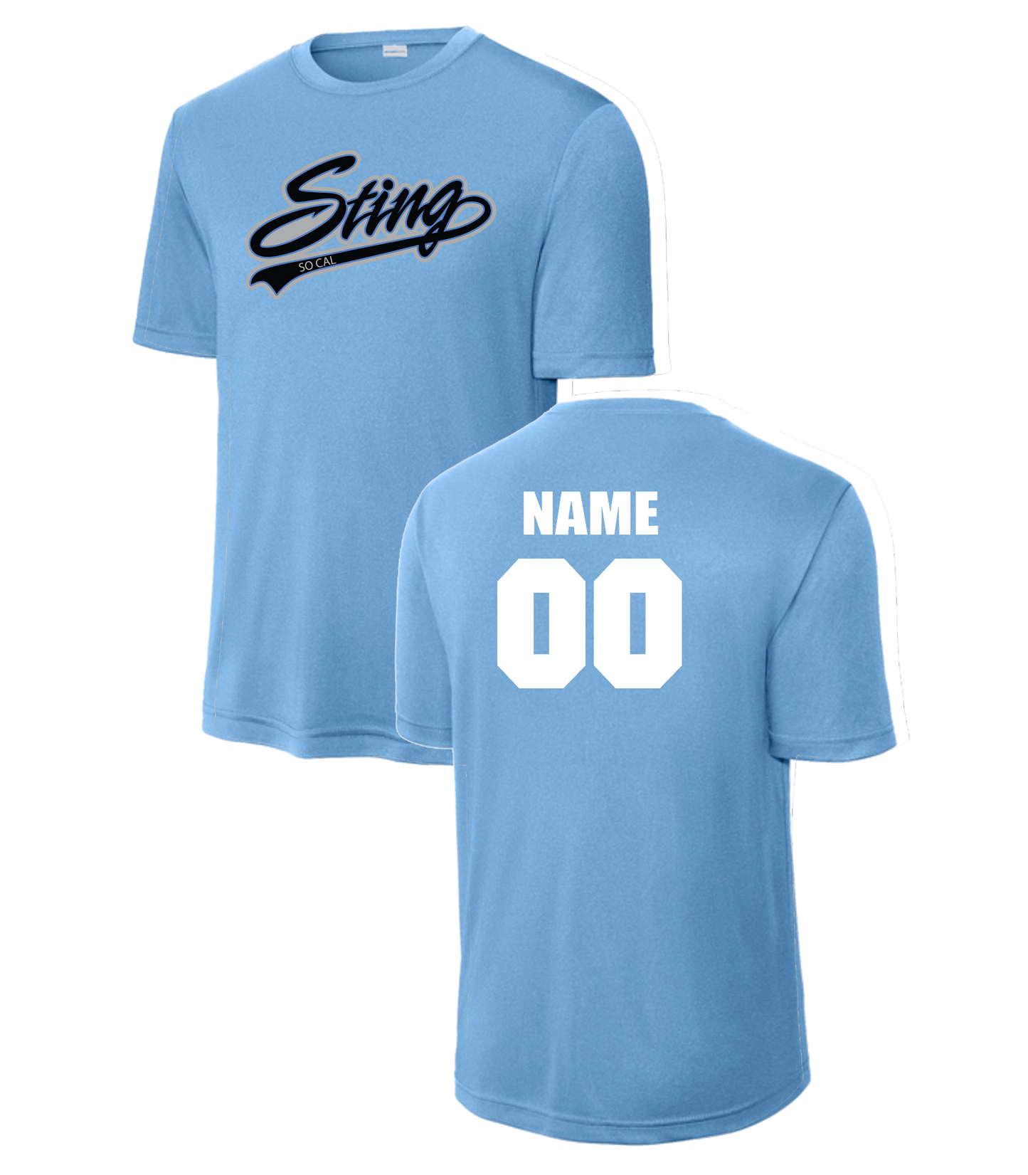 Sting Softball Dri Fit Tee with Name and Number (Youth and Adult) - Carolina Blue