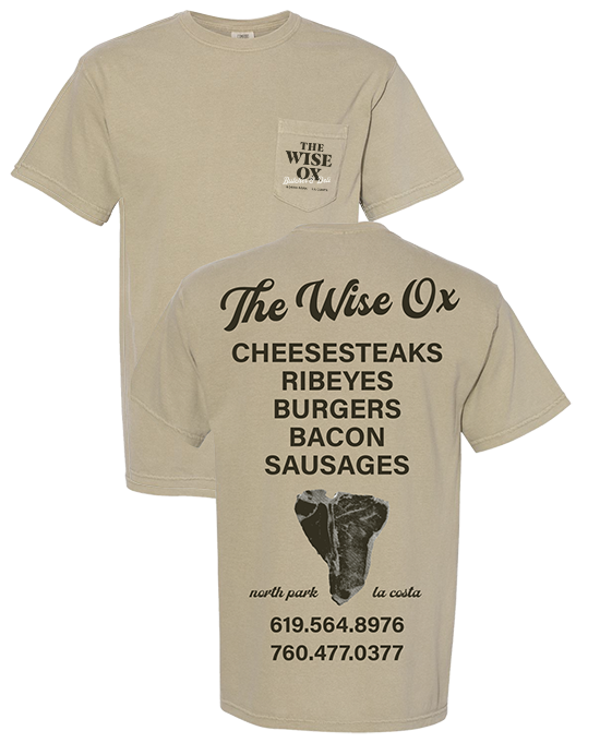 Wise Ox Cheesesteaks Comfort Colors Khaki 6030 On the Pocket Print