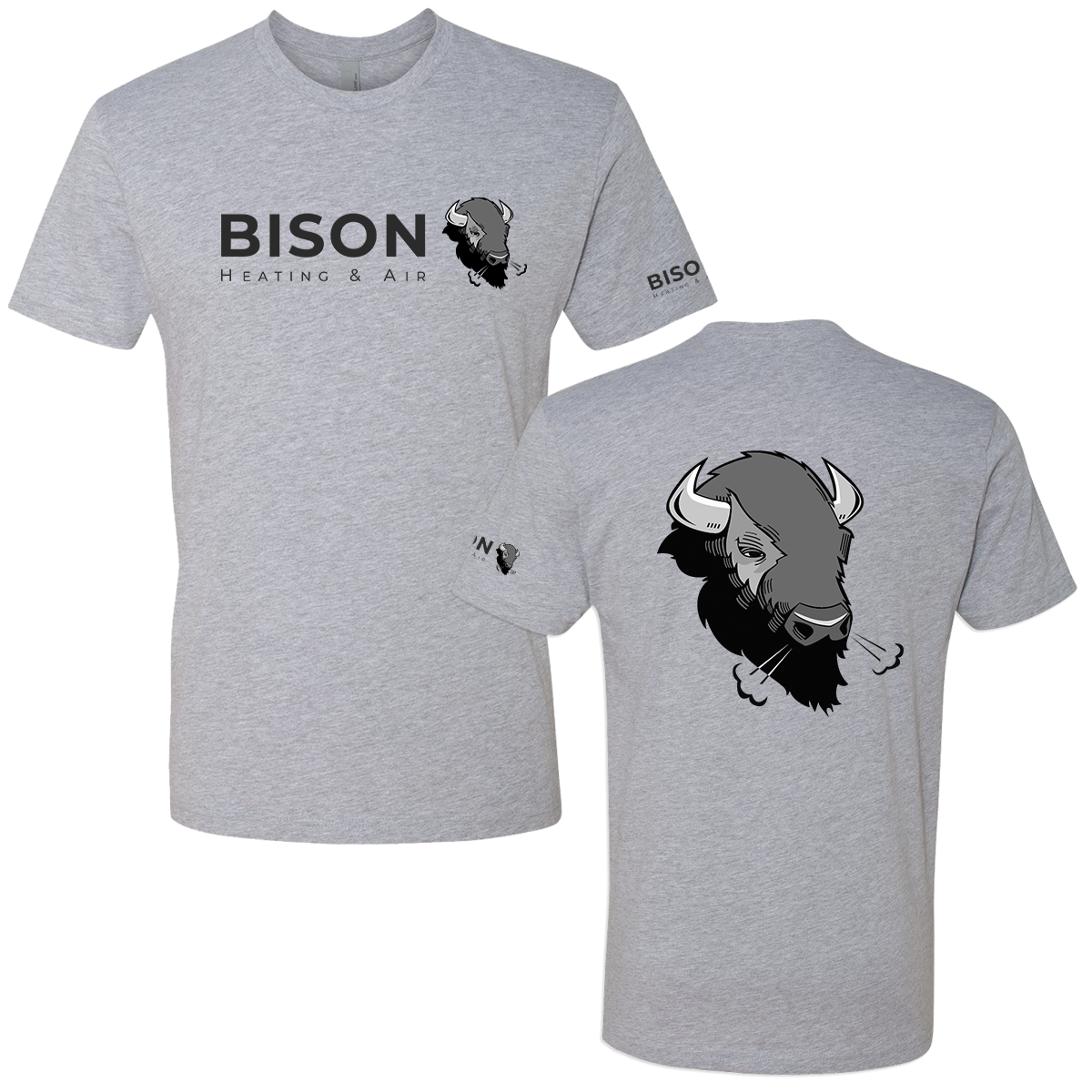 Bison Heather Logo Tee (Front and Back - Alt version with Sleeve Print)