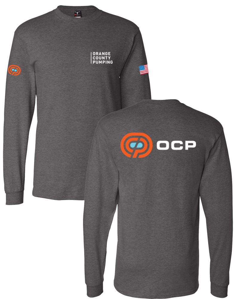 OCP - "Orange County Pumping" Left-Chest (Beefy Longsleeve - Charcoal Heather)