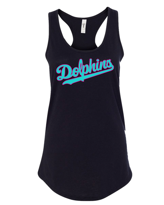 Dolphins 10U Ladies Racerback Tank (Black with Teal Logo)