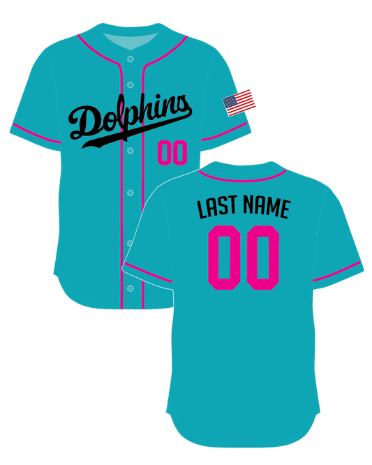 Dolphins 10U - Sublimated Button Down Jersey (Teal)- (3 week turn time)