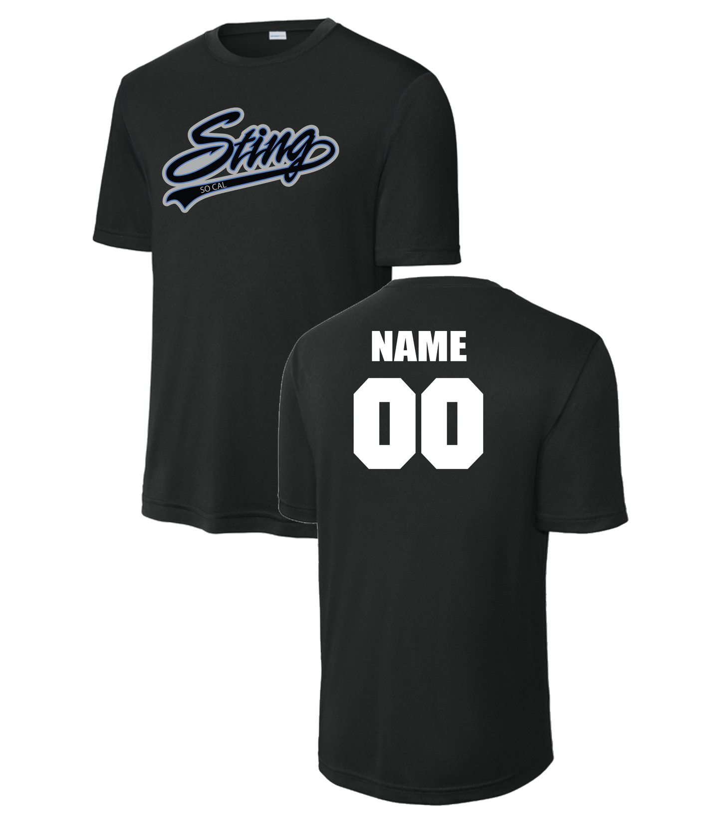 Sting Softball Dri Fit Tee with Name and Number (Youth and Adult) - Black