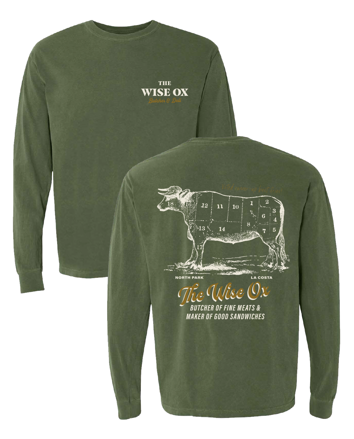 Wise Ox Oxen Butcher Comfort Colors Hemp Green 6014 Longsleeve
