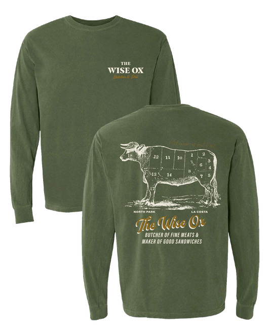 Wise Ox Oxen Butcher Comfort Colors Hemp Green 6014 Longsleeve
