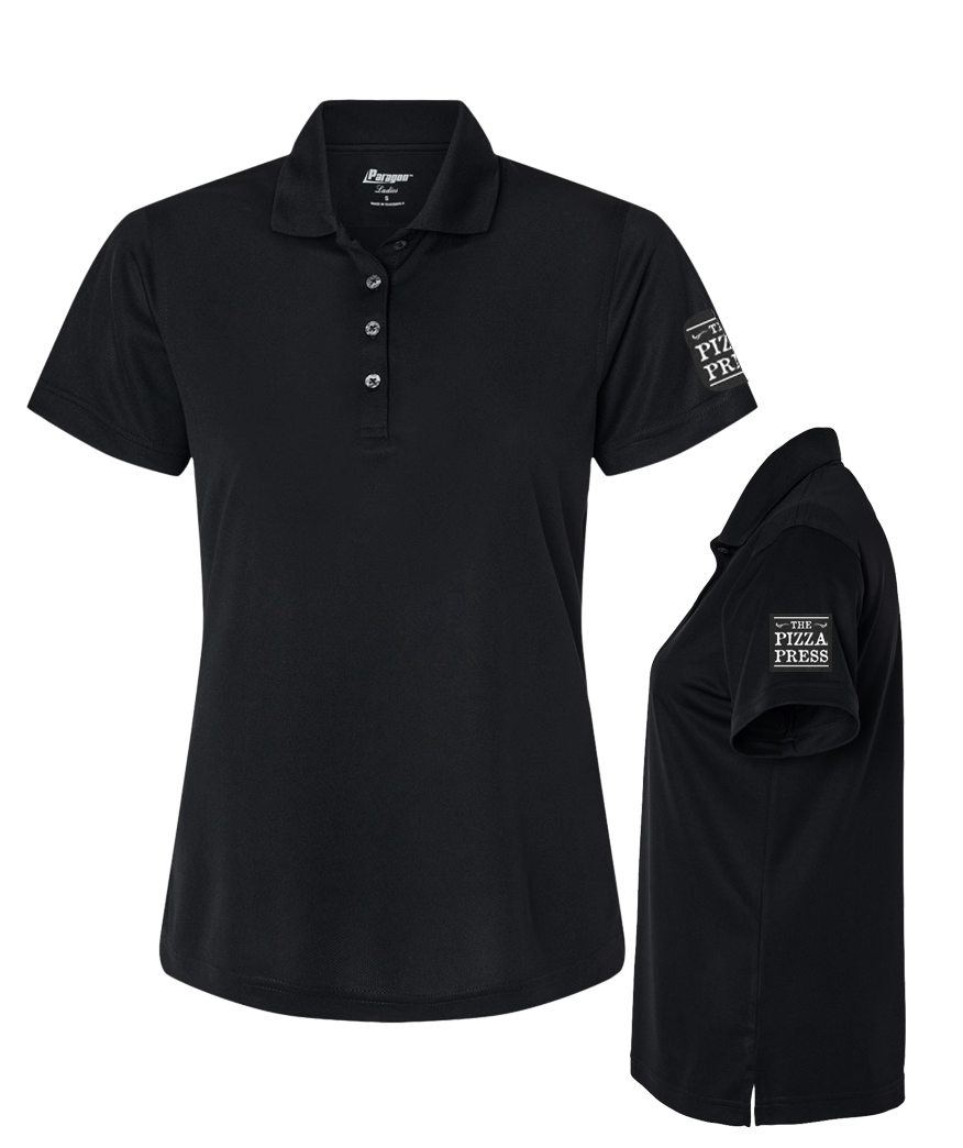 The Pizza Press Logo Ladies Paragon Black Polo