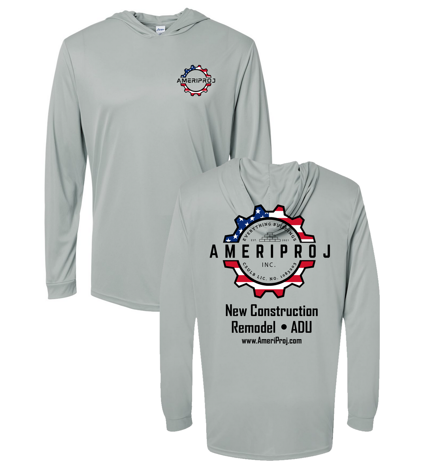 AmeriProj Longsleeve Hoodie Shirt (Medium Grey)