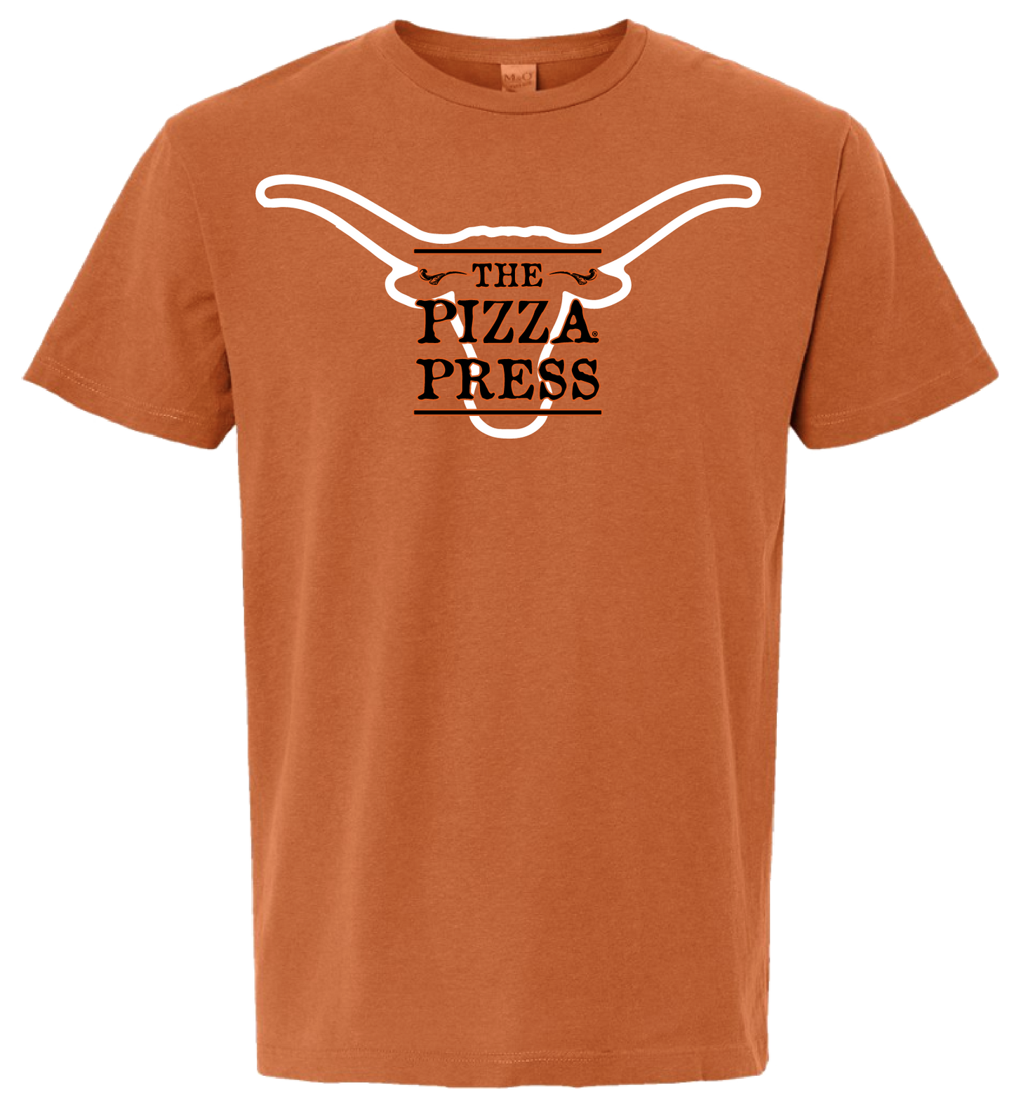 Pizza Press Texas Tee (Orange Tee/White Longhorn)