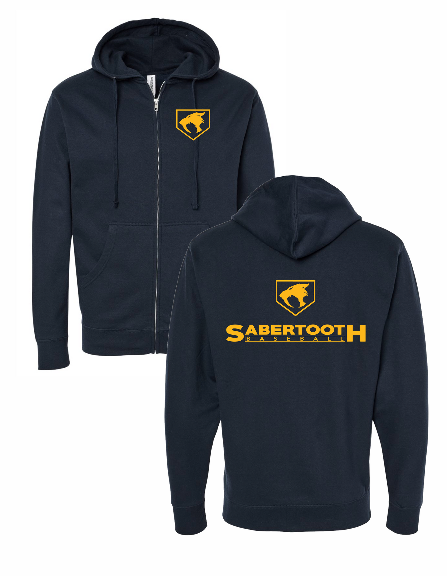 Sabertooth Zippered Hooded Sweatshirt (Black / Navy) Youth and Adult