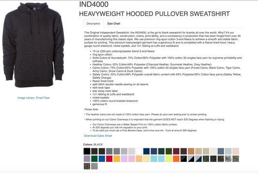 Independent Trading Co - IND4000 HEAVYWEIGHT HOODED PULLOVER SWEATSHIRT