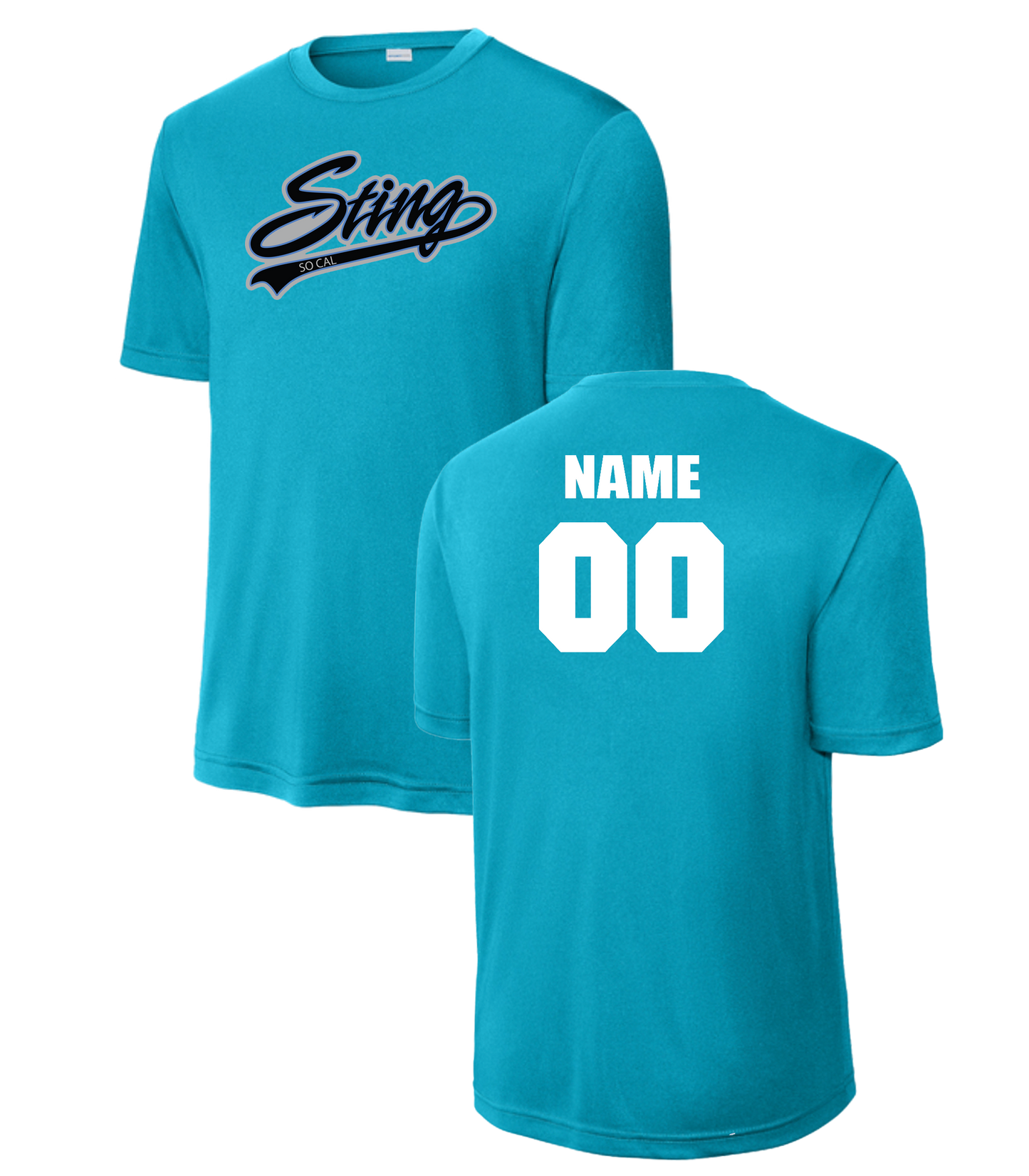 Sting Softball Dri Fit Tee with Name and Number (Youth and Adult) - Columbia Blue