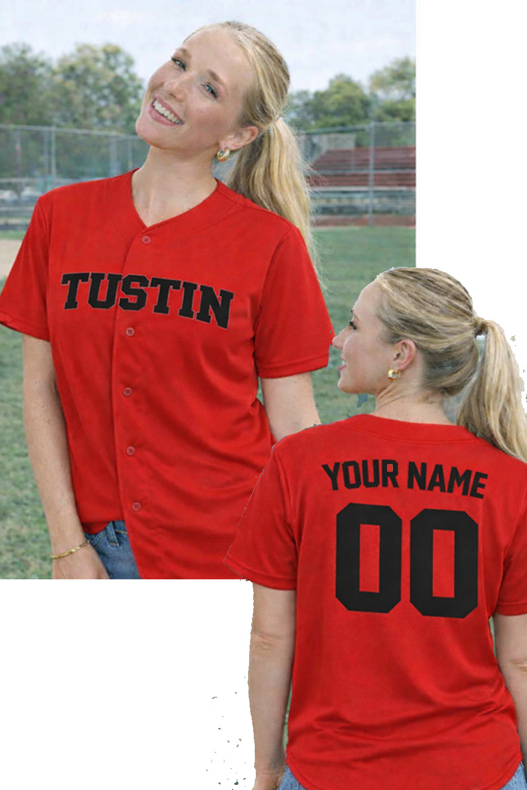 Tustin Sublimated Button down Jersey - Name & Number RED v2