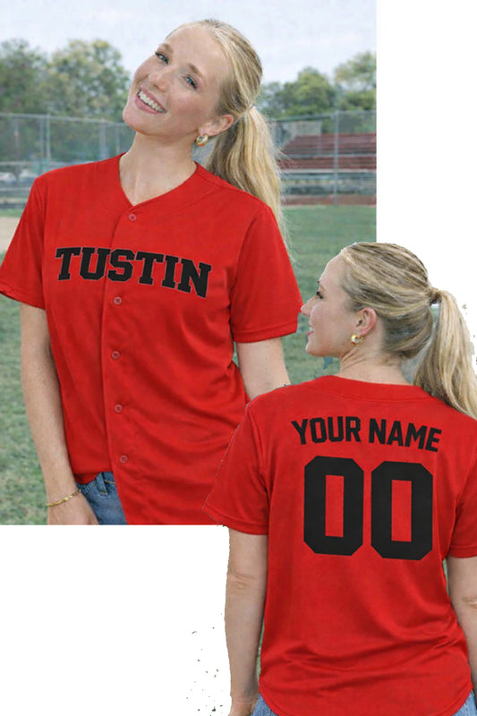 Tustin Sublimated Button down Jersey - Name & Number RED v2