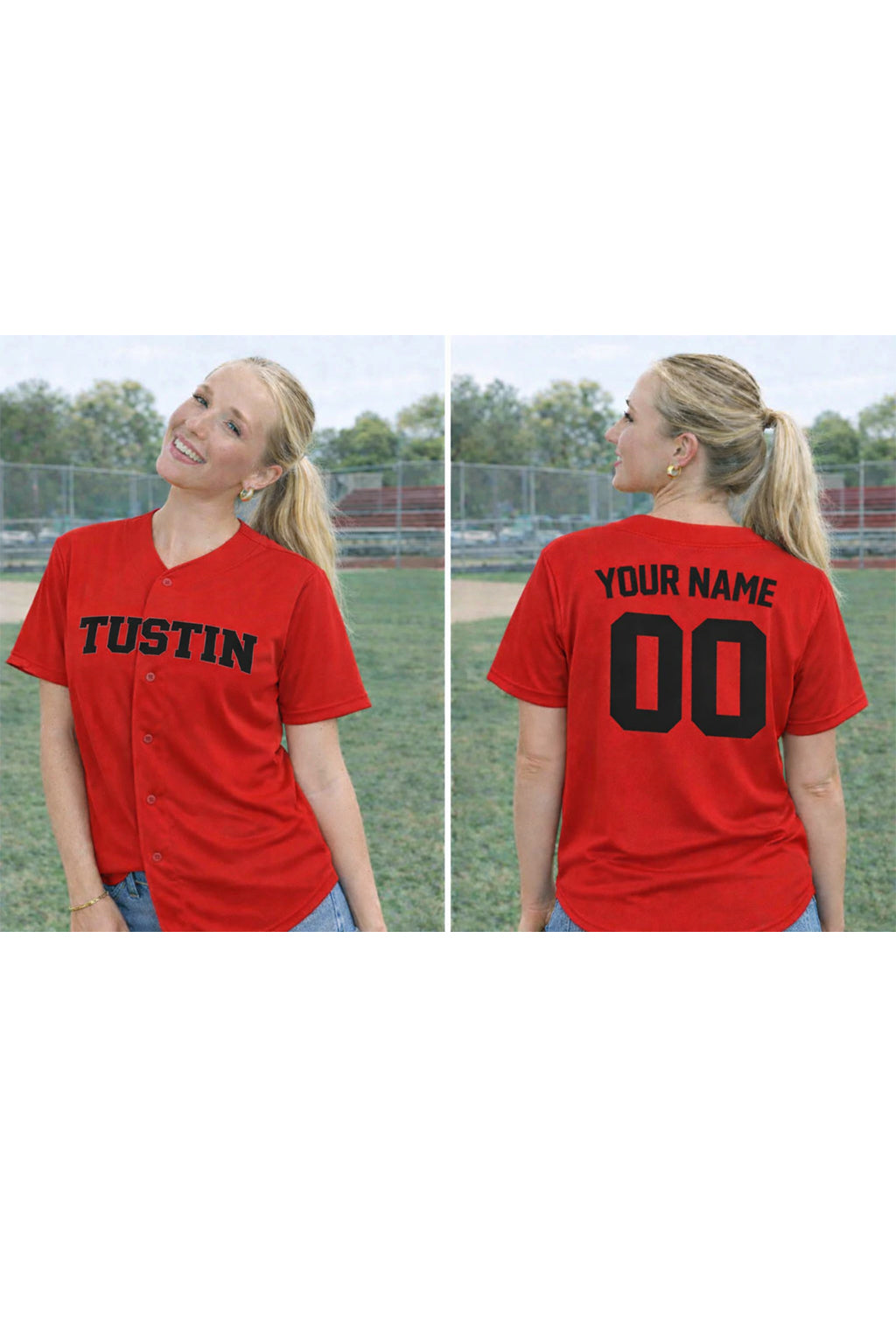 Tustin Sublimated Button down Jersey - Name & Number RED v2