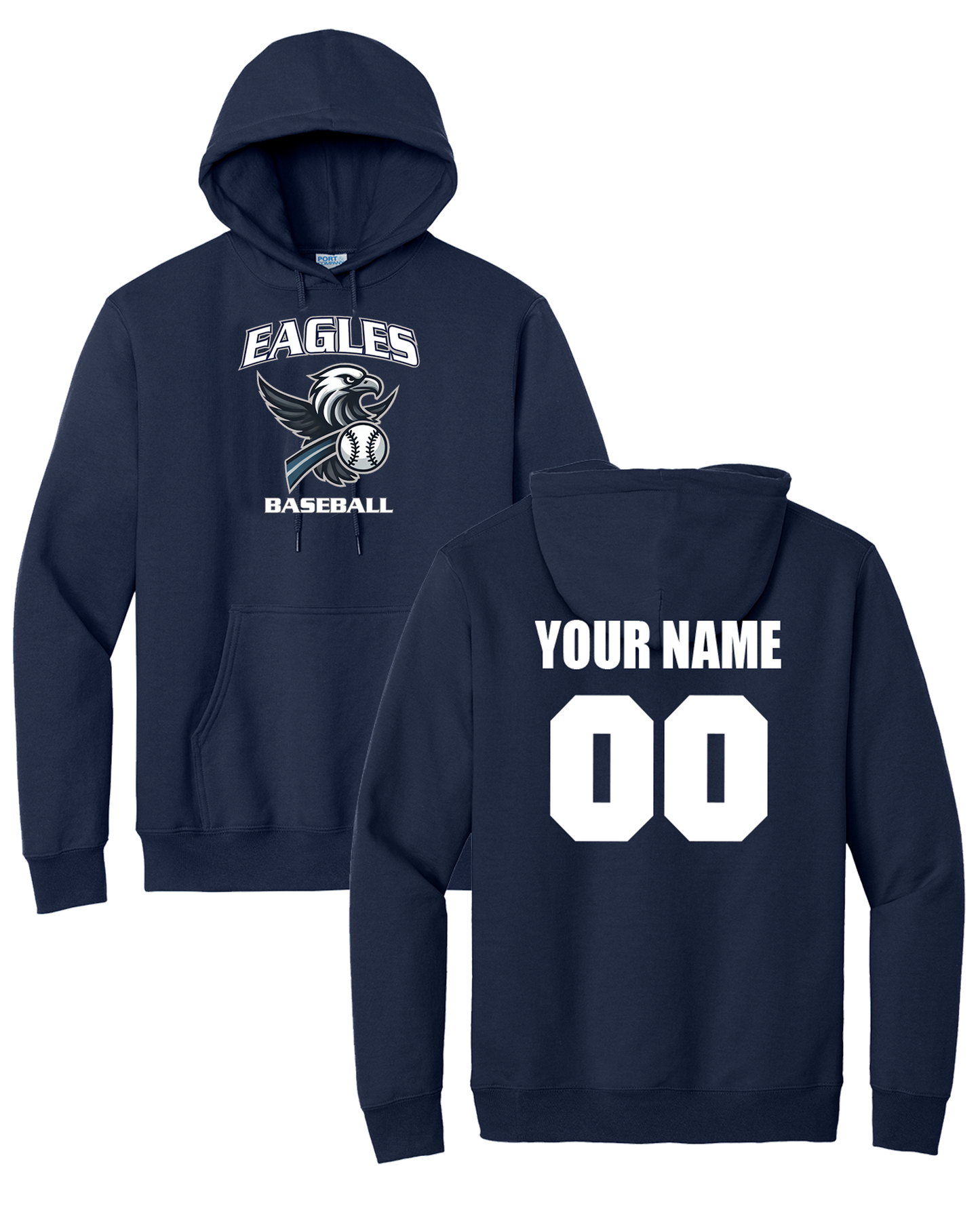 VPLL Eagles Baseball  Port and Co Adult Pullover Hoodie with Name and Number