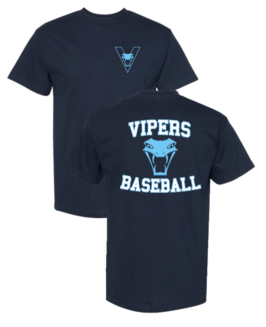 Vipers Baseball Tee V logo - Navy (Cotton) Adult & Youth