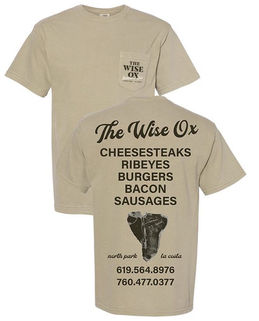Wise Ox Cheesesteaks Comfort Colors Khaki 6030 On the Pocket Print