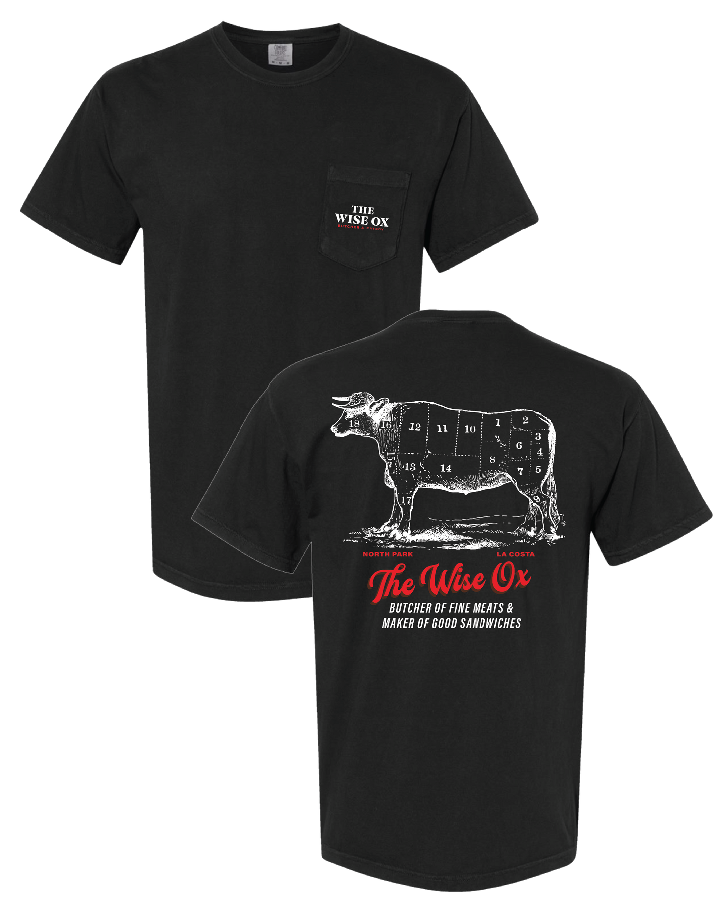 Wise Ox Oxen Butcher Comfort Colors Black 6030 On the Pocket Print