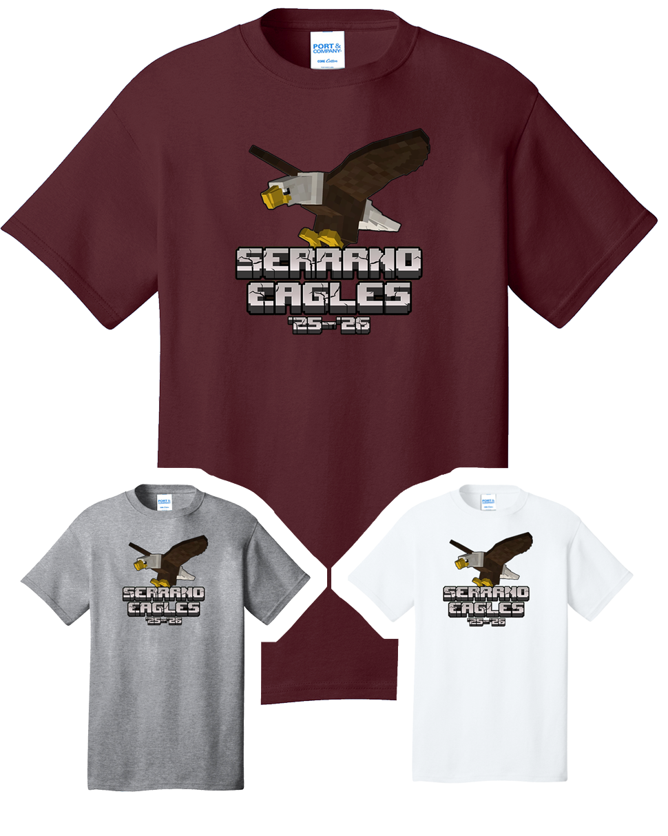 Serrano Elementary - Eagle Minecraft Tee Shirt - Youth & Adult - Cotton/Dri-Fit