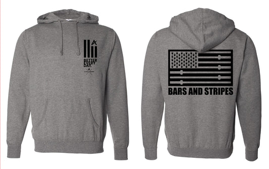 Achieve Fitness - Grey Bars And Stripes Hoodie (Black Logo Left Chest)