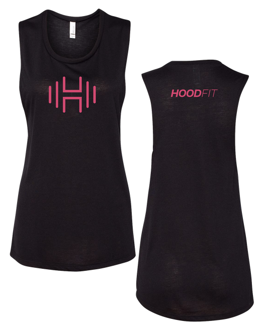 HoodFit - Muscle Tank Black w Pink