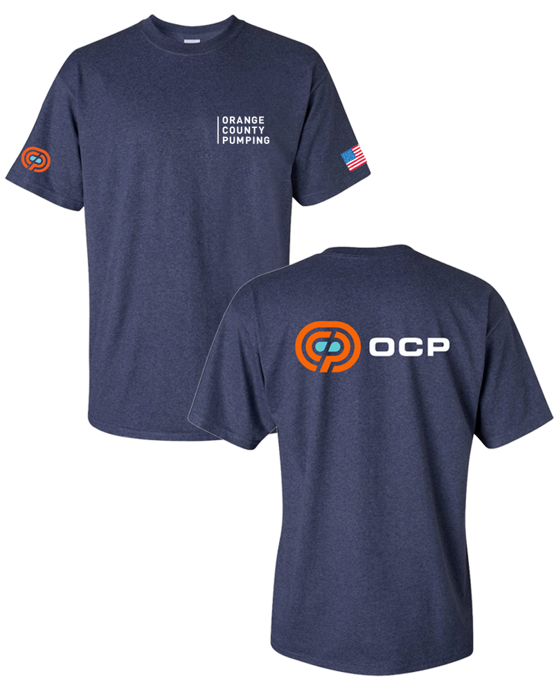 OCP - "Orange County Pumping" Left-Chest T-Shirts (Navy Heather)
