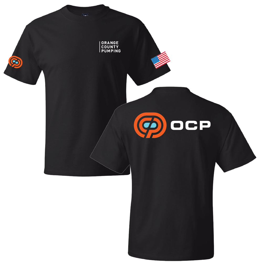 OCP - "Orange County Pumping" Left-Chest T-Shirts (Black Tee)