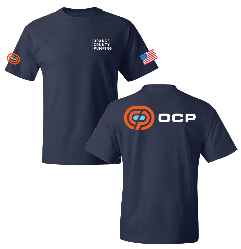 OCP - "Orange County Pumping" Left-Chest T-Shirts (Navy Tee)