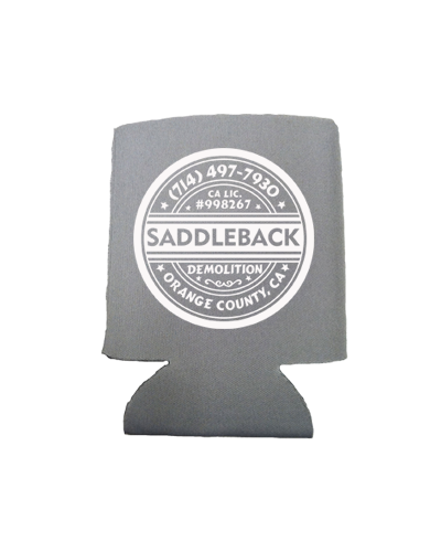 Saddleback Demo - Koozie (Charcoal with White print)