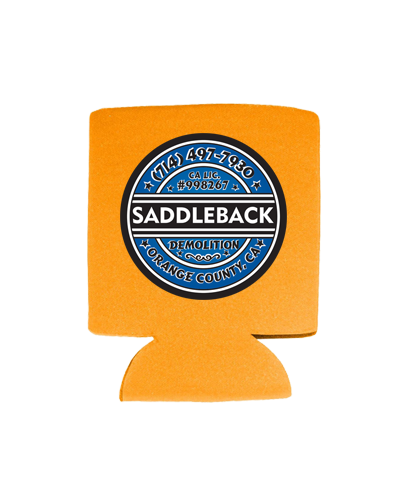 Saddleback Demo - Koozie (Orange with Blue print)